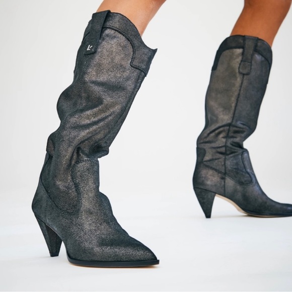 Larroude Louise Boot Metallic Oil Slick Shine Suede Cowboy Boots - Picture 1 of 5